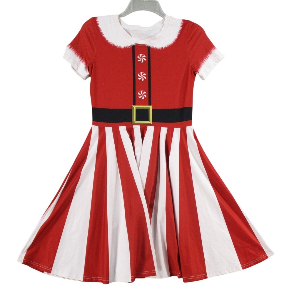 Mrs Claus Christmas Skater Dress Red White Peppermint Candy Cane Stripe Small